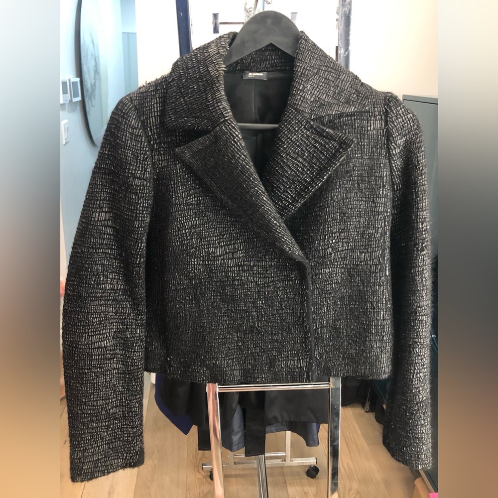 JIL SANDER Women’s Snap Closure Black Alpaca / Wool Coat w Silver (34) (S)